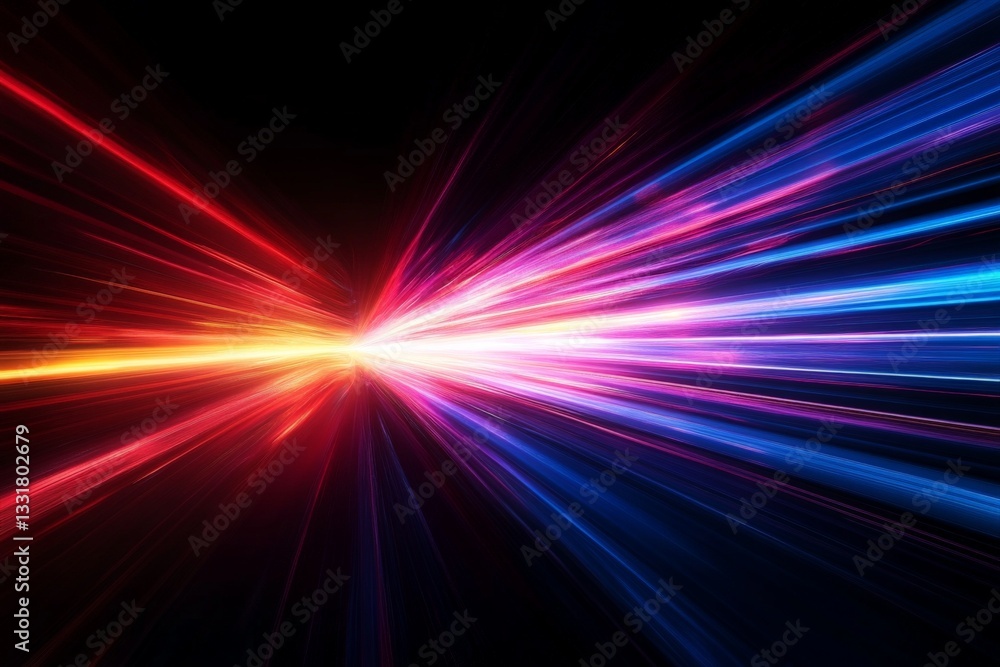 Poster Vibrant beams of light create dynamic patterns in a dark setting showcasing energy and movement