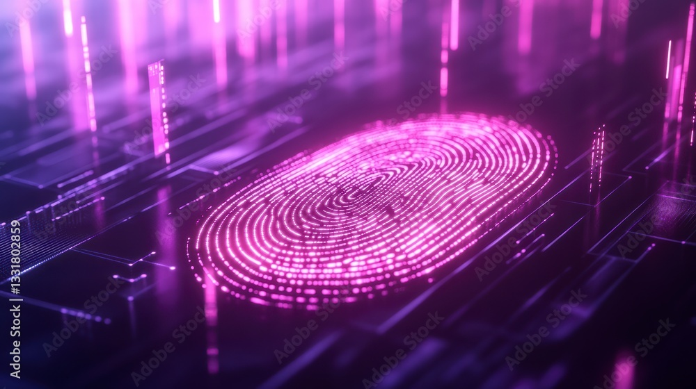Poster digital fingerprint security: a captivating display of a glowing digital fingerprint superimposed on