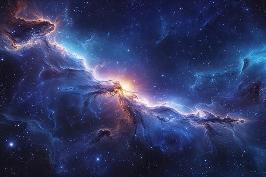 Stunning Cosmic Landscape Featuring Vibrant Sapphire Nebula and Luminous Glow Vector