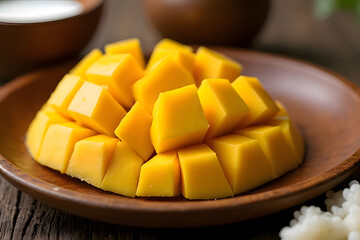 Mango sticky rice and coconut milk