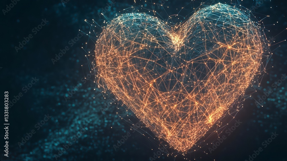 Poster digital heart: a stunning representation of the digital age, the image features a heart constructed 