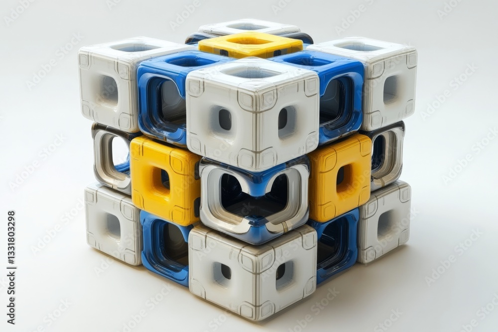 Poster 3d puzzle cube showcasing colorful geometric shapes in a modern design for creative minds
