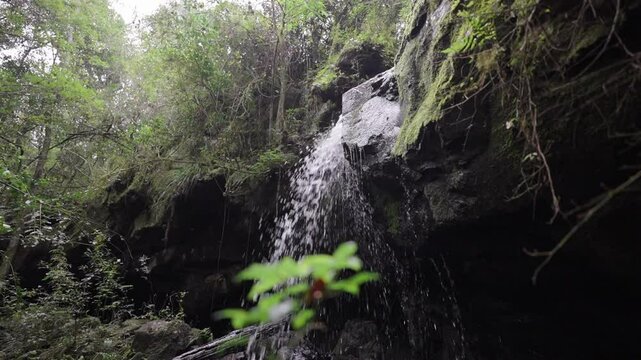 Serene small waterfall scene in Gruta India Natural reserve in Misiones rainforest