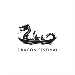 Fototapeta premium Vector style silhouette logo Dragon Boat Festival in strong moody style geometric shapes on white background. Clean lines, balanced symmetry, low contrast.eps