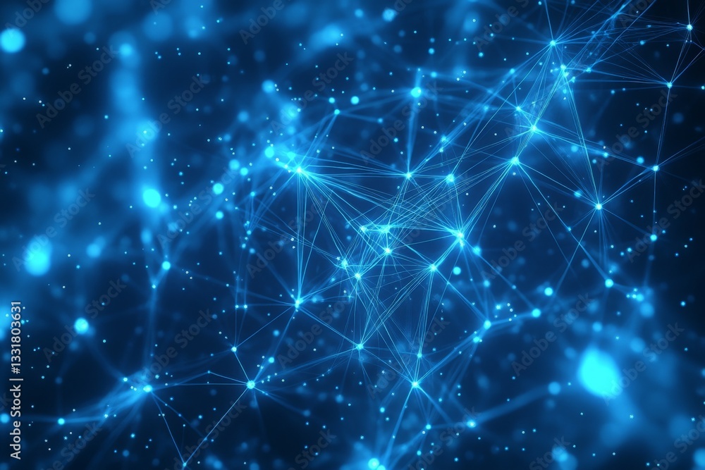 Poster Visual representation of a digital network with blue connections over a dark background highlighting technology and innovation