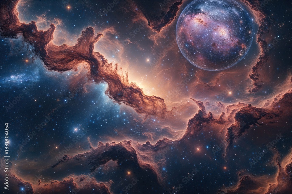 Aufkleber stunning equirectangular cosmic nebula view with celestial map and starry background