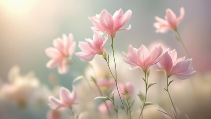 Fototapeta premium Pastel Pink Delicate Flowers in Soft Sunlight