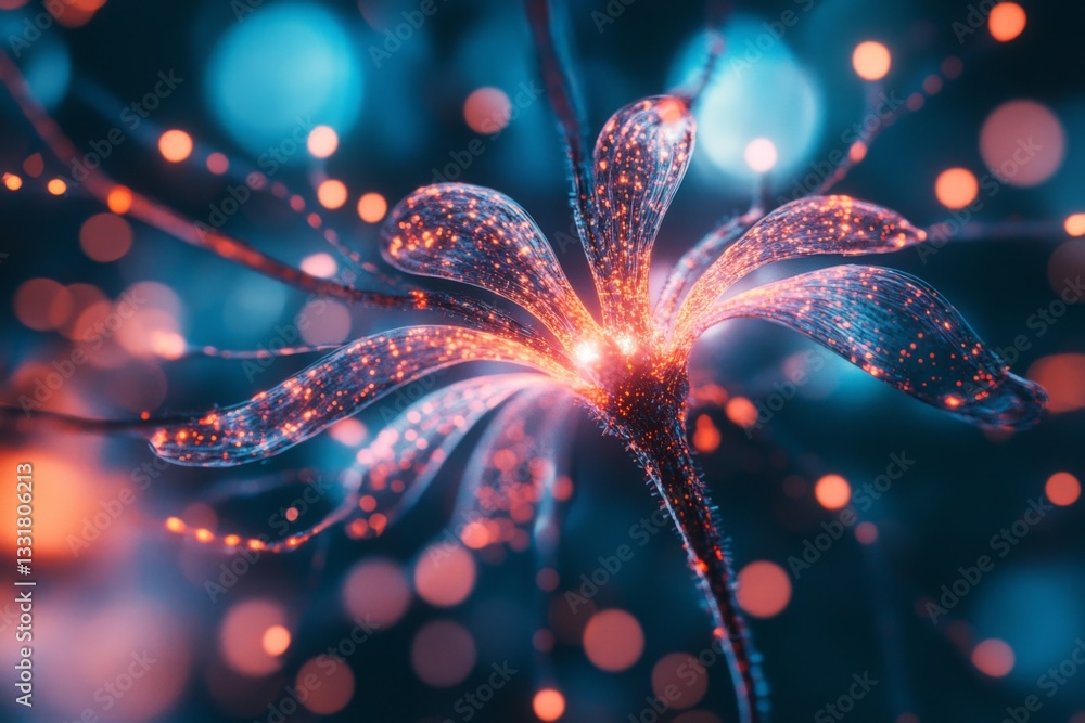 Aufkleber glowing abstract flower with vibrant colors and intricate details in a dark background