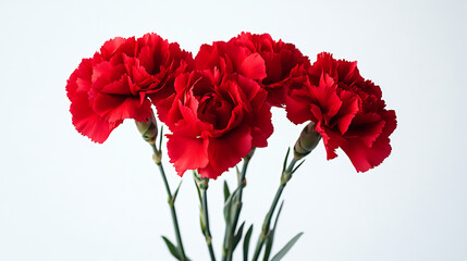 Beautiful red carnation flowers isolated on light background.