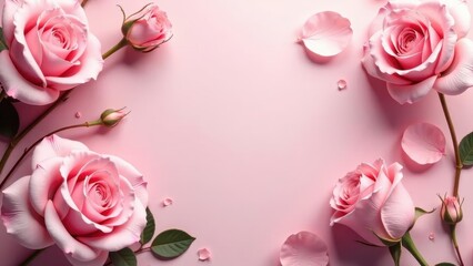 Delicate Pink Roses and Petals on Soft Background, a Floral Arrangement for Elegant Design