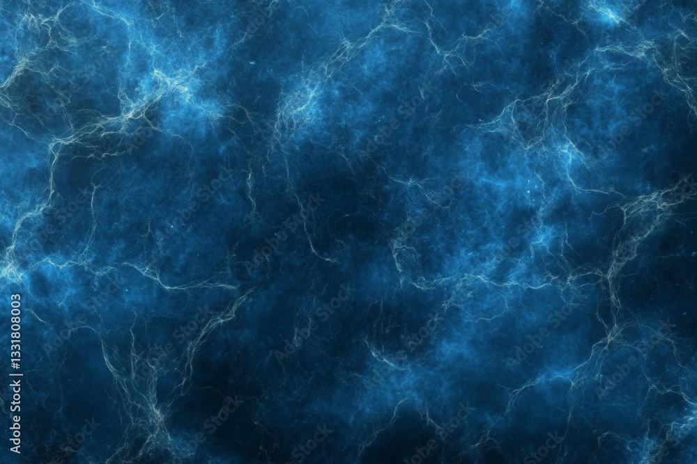 Poster Deep blue abstract background with swirling patterns and luminous lines resembling celestial elements