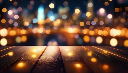  Bokeh effect of city lights at night, creating a dreamy atmosphere. 