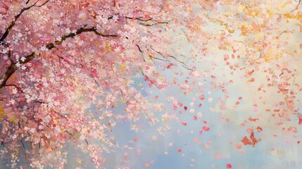 a beautiful cherry blossom tree with falling petals.