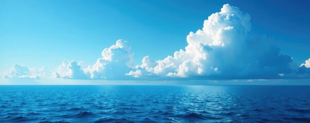 Obraz premium Gaseous clouds of blue merge into an endless sea, oceanic, cloud formations, blue