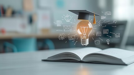Inspiring Journey of Knowledge and Achievement: Illuminating the Pathway with an Open Book and Graduation Cap for Online Learning