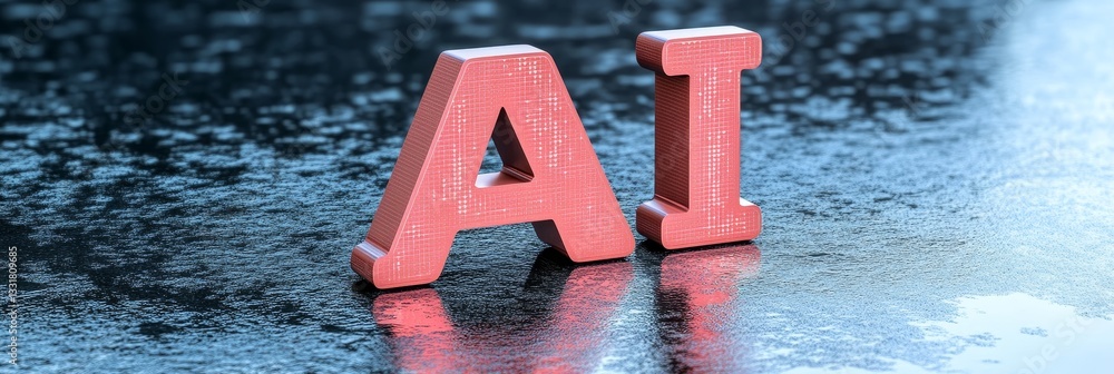 Aufkleber red ai letters on a reflective surface symbolizing the power of artificial intelligence