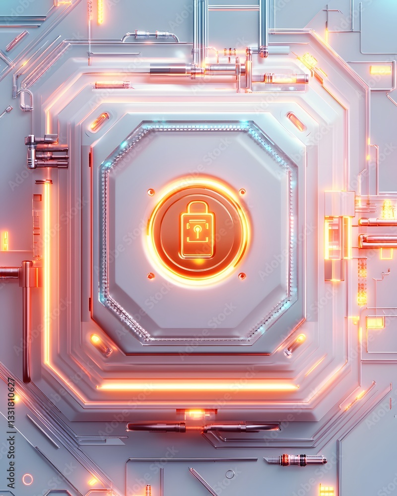 Aufkleber futuristic digital interface featuring a glowing lock symbol amidst intricate circuit patterns