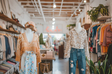 Sophisticated Style: A Chic Fashion Store with Mannequins Showcasing Trendy Outfits