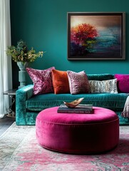 Teal and Magenta Living Room