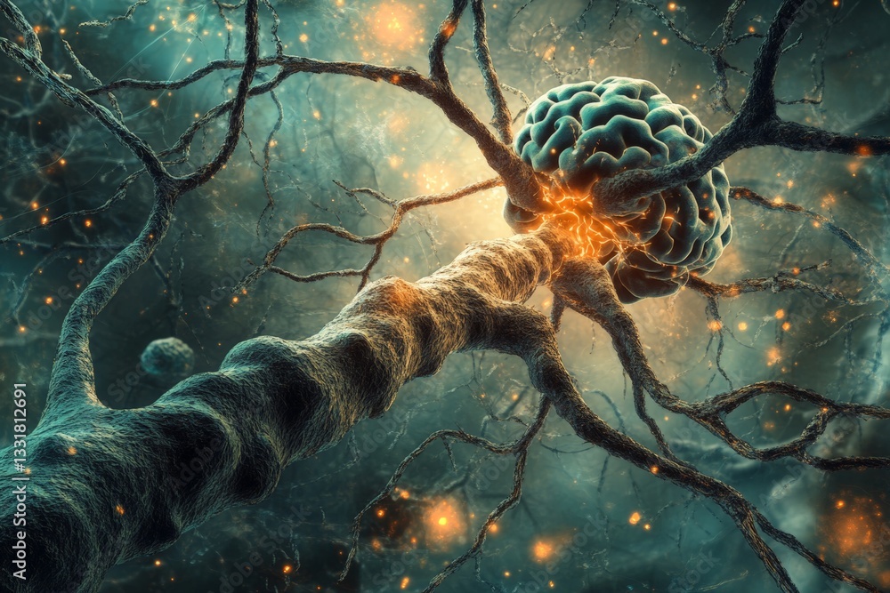 Poster neural connections and synapses illuminate cognitive processes in vibrant biological landscape