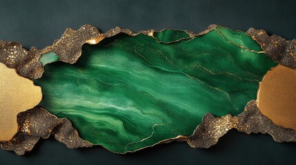 Obraz premium Elegant green and gold plate with modern marble texture in a watercolor style creating a luxurious visual appeal