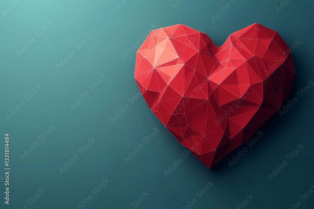 Poster geometric red heart design on teal background showcasing modern art and creativity in minimalist sty