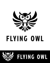 Obraz premium A stylish and modern flying owl logo with symmetrical wings, in black and white 