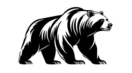 Black and white illustration of a brown bear. Bear. Wild animal.