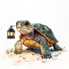 Fototapeta premium Generic Watercolor Depiction Perspective Lantern Beach