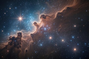 Fototapeta premium Enchanting Nebula with Glimmering Stars in the Depths of Space