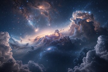 Stunning Nebula Clouds in Expansive Galaxy Ethereal Night Sky Cosmic Drama Background