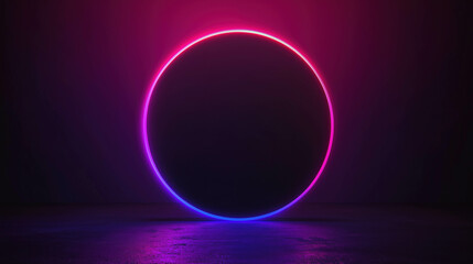Obraz premium 3d rendered illustration of a glowing sphere pink purple glowing led circle orb button reflection technology reflection black background space for copy text backdrop