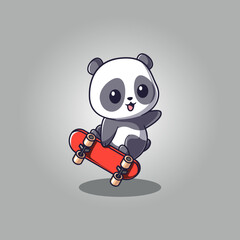 Cute Panda Riding Skateboard Cartoon Vector Icon Illustration Animal Sport Icon Isolated Flat Vector