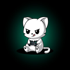 Cute Cat Holding Game Controller Cartoon Vector Icon Illustration Animal Gaming Icon Isolated Flat Vector