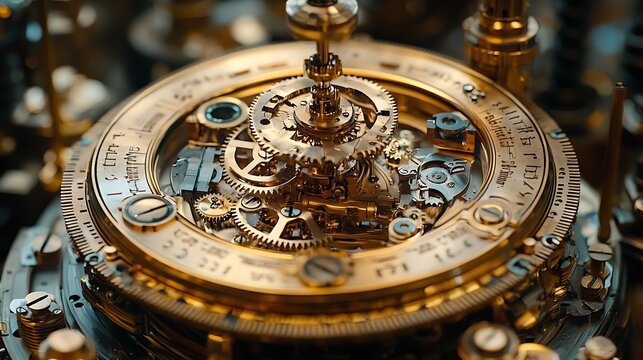 Golden clockwork mechanism close-up