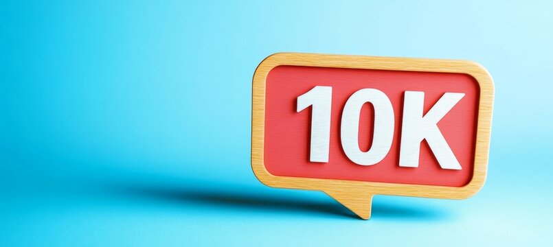 10K Followers, Likes, Comments Count on Wooden Speech Bubble, Social Media Concept. 3D Render