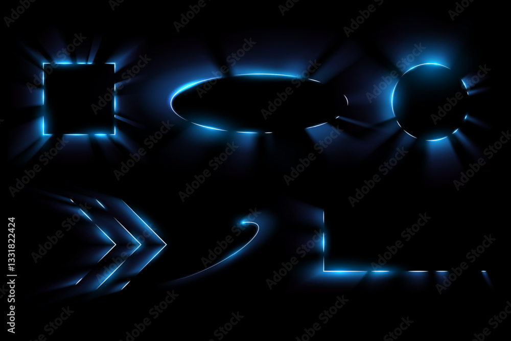 Canvas Prints blue light frames and design elements on black background