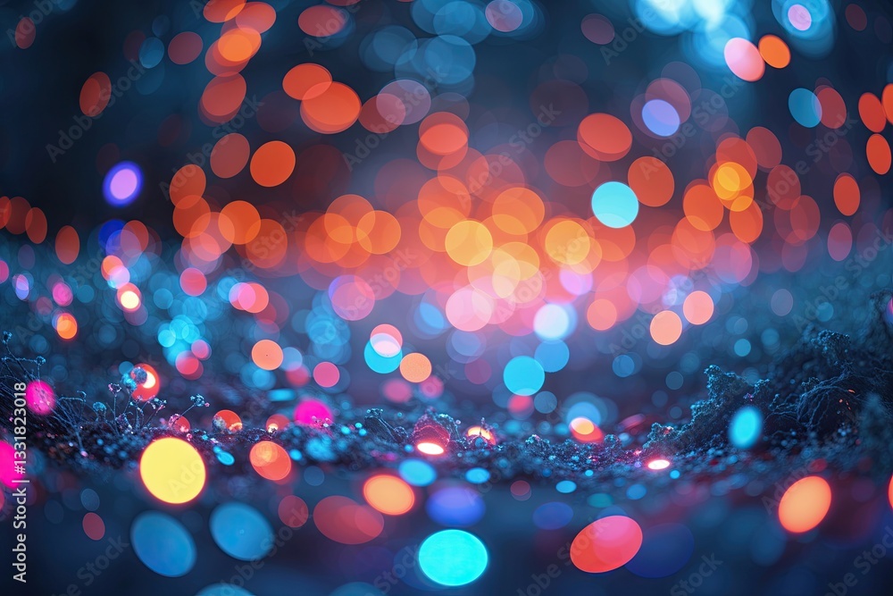 Poster mesmerizing bokeh overlay with vibrant defocused colors and celestial shine