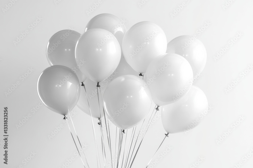 Aufkleber White balloons floating together against a simple background in a bright setting for a festive occasion