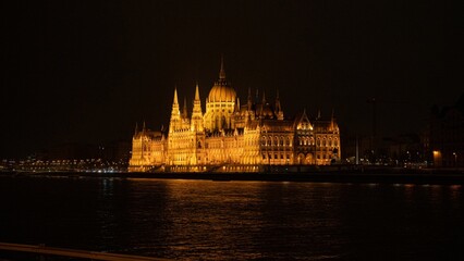 Fototapeta premium Illuminated Hungarian Parliament at Night