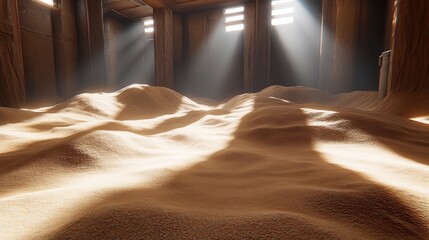 Sunbeams on Sand in Wooden Warehouse