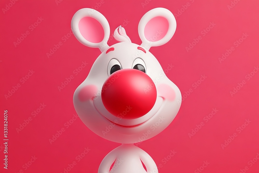 Poster cheerful cartoon character with a big nose and expressive eyes on a pink background