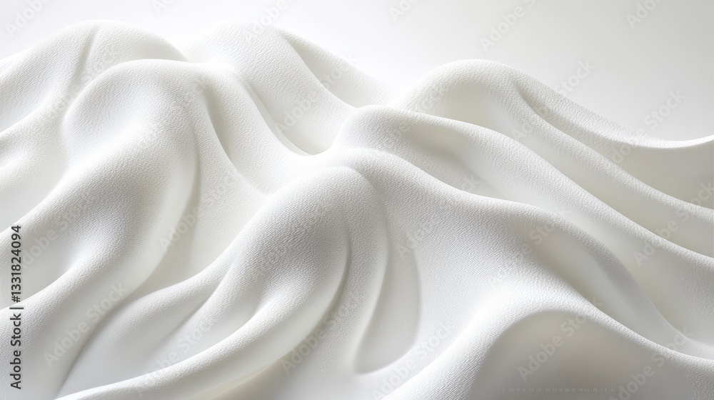 Poster flowing fabric waves in pristine white a macro photography study of texture and smoothness
