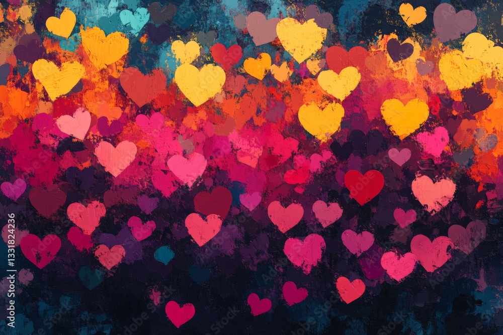 Poster colorful heart shapes create a vibrant backdrop for celebrations and expressions of love in a creati