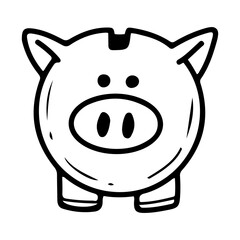Piggy bank for coins. Hand drawn doodle. Saving money. Savings. Vector line art illustration.