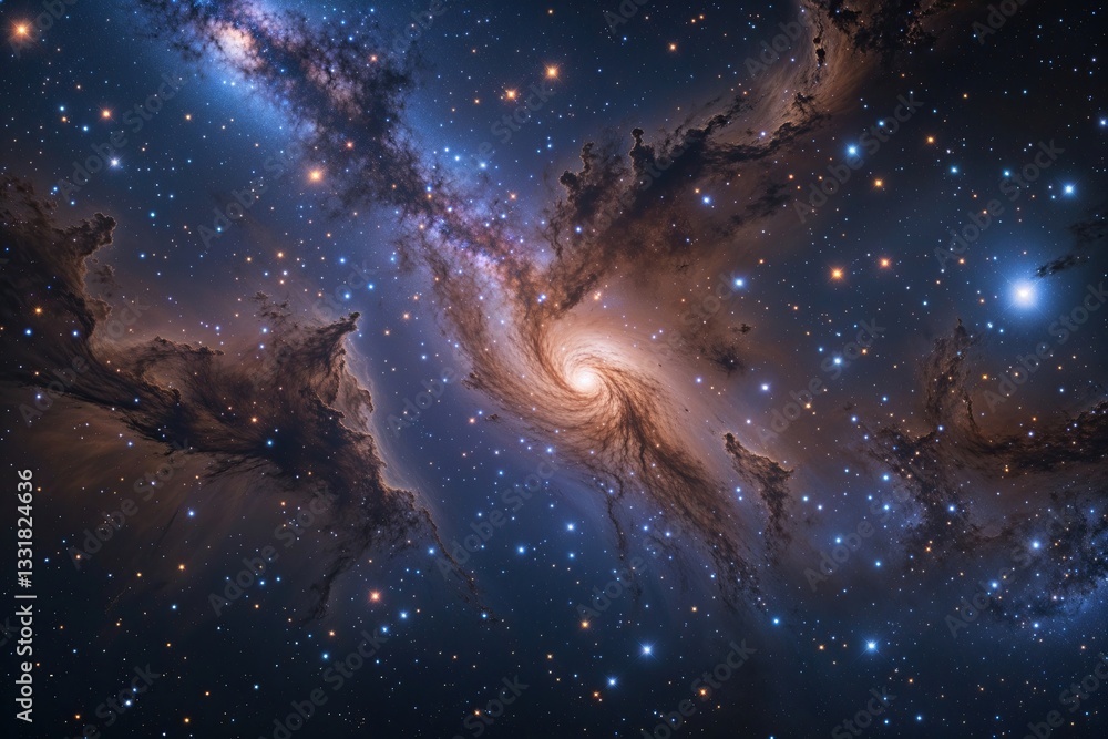 Poster mesmerizing nebula in deep space surrounded by stars and galaxy background