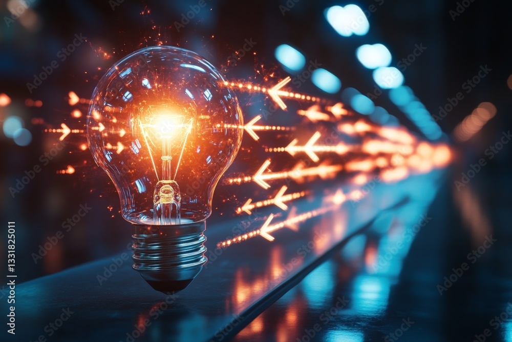 Aufkleber creative light bulb design with glowing arrows in an artistic environment