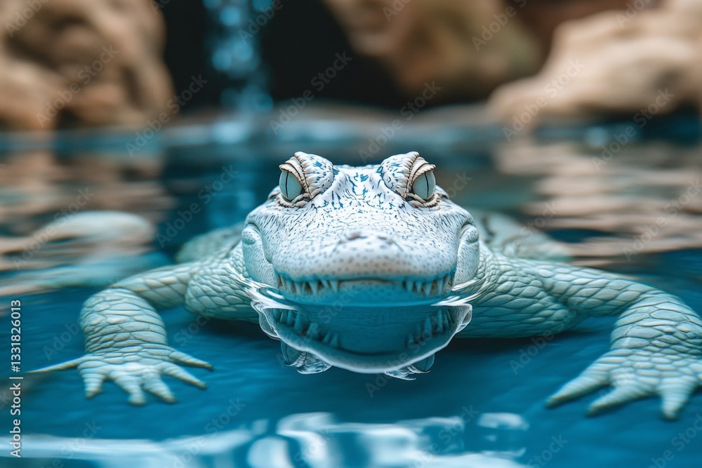 Poster unique view of an alligator resting in clear blue water at a natural habitat during daylight hours