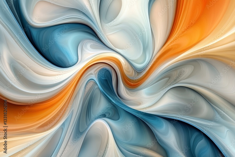 Poster Colorful abstract swirl design with flowing patterns in soft hues of blue, orange, and white created digitally