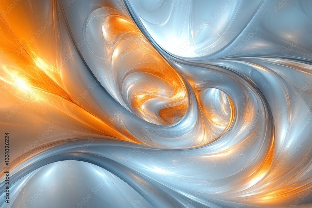 Poster Swirling patterns of orange and blue create a dynamic abstract design in a fluid form